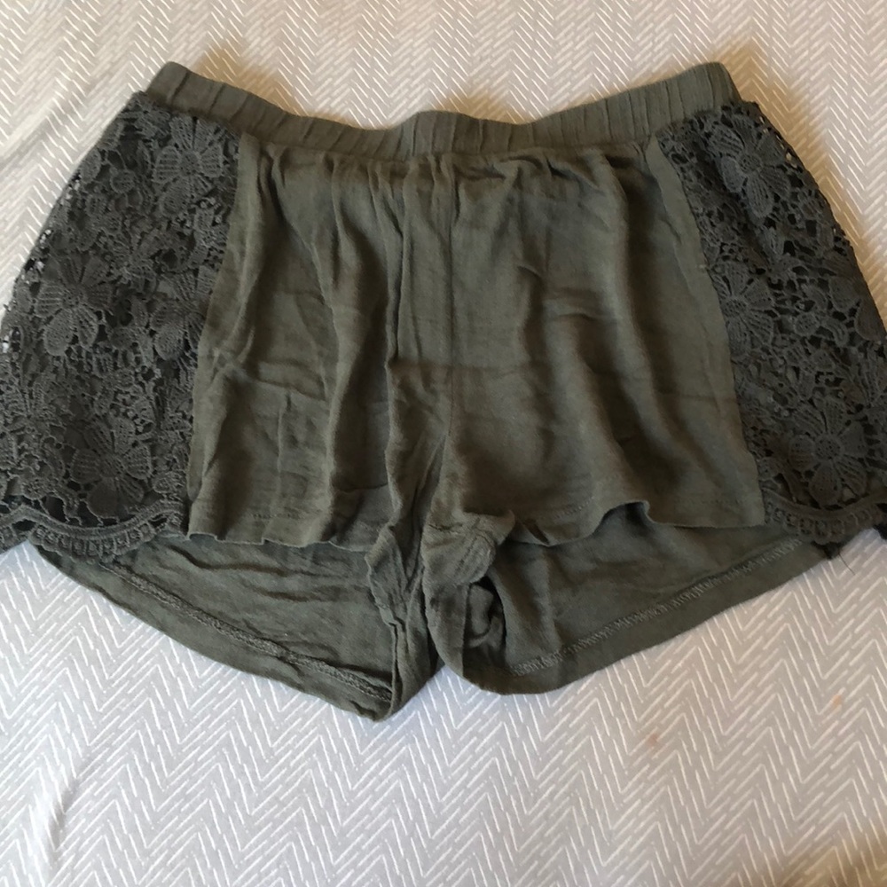 Green crochet shorts